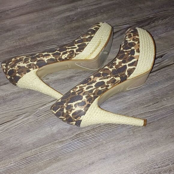 Nine West cheetah print twine platform canvas  heel Sz 7 - Picture 10 of 14